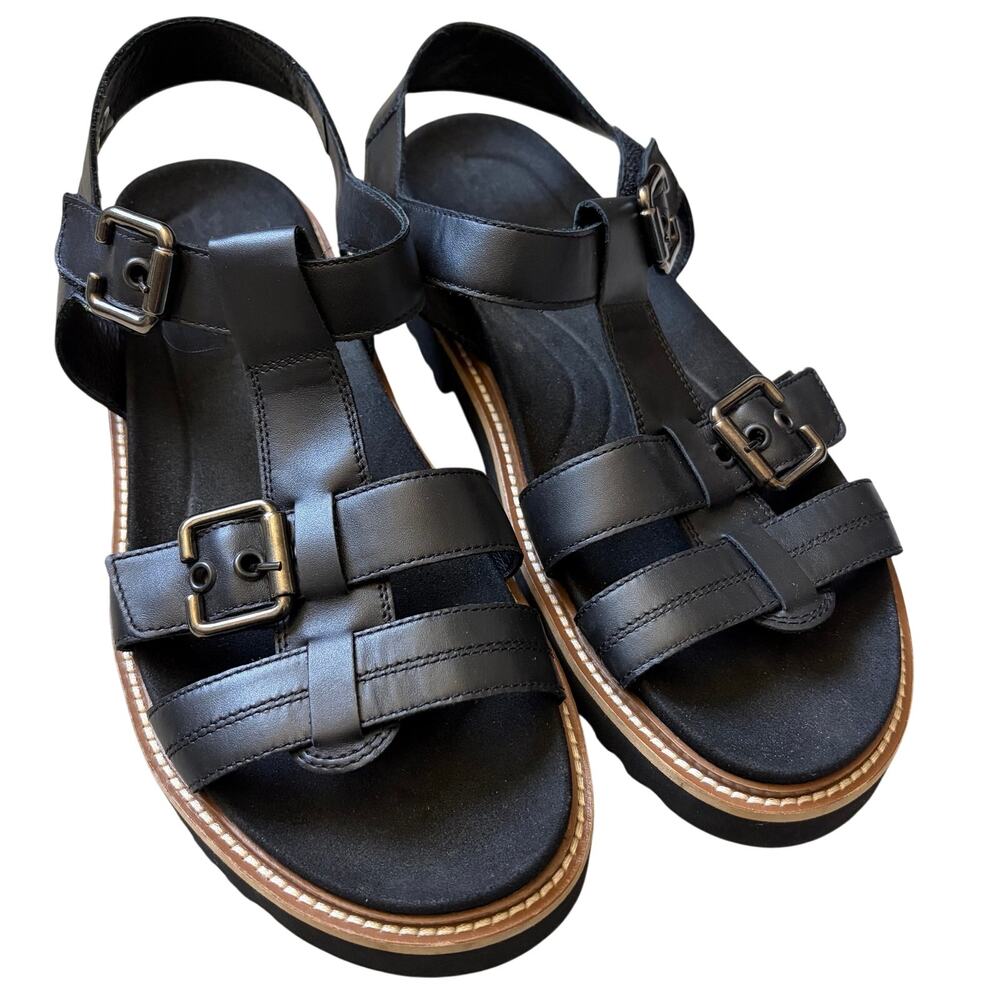 Mephisto Womens Valny Black Leather Gladiator Sandals Size EU42 US11 Comfort